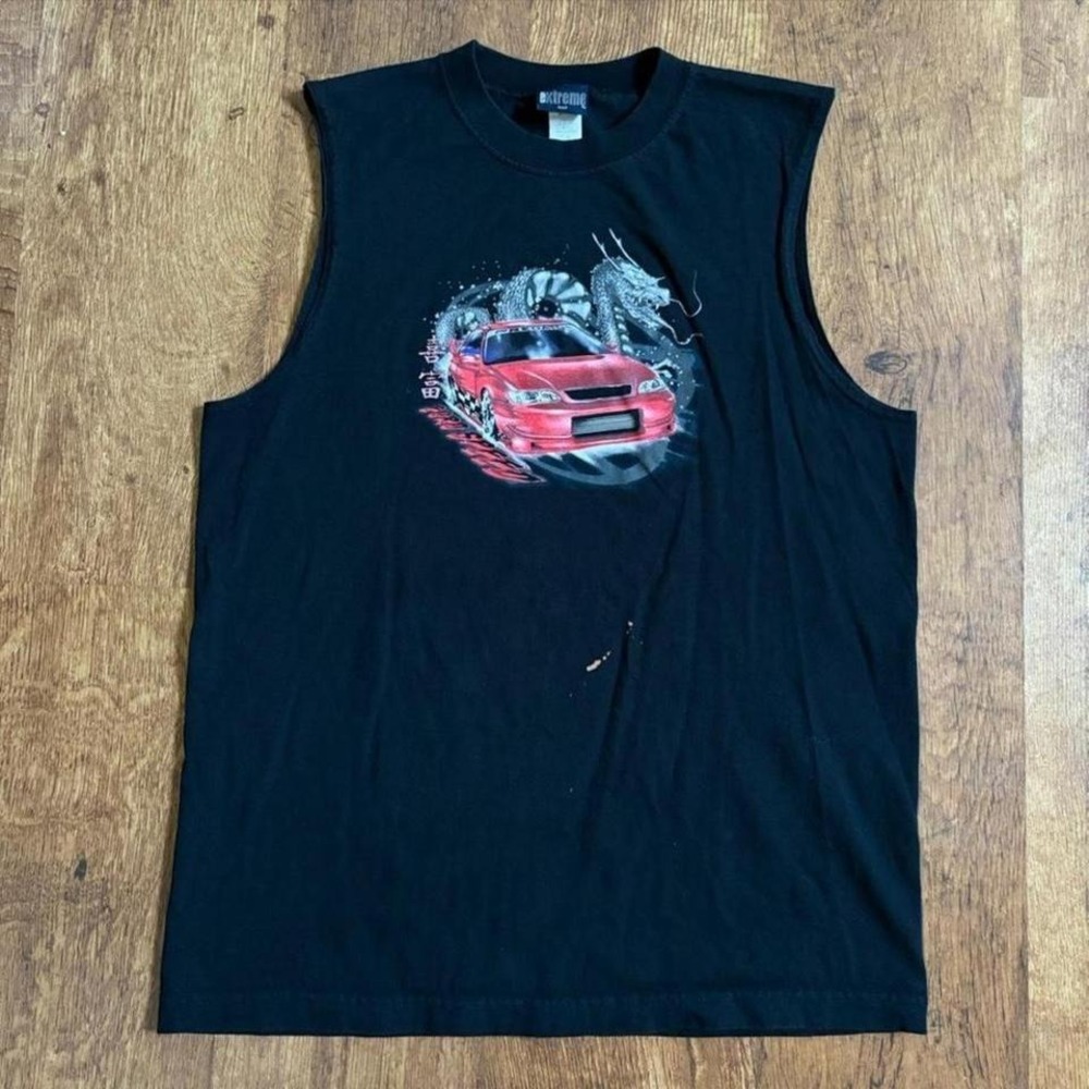 extreme limit race street car and dragon graphic sleeveless shirt